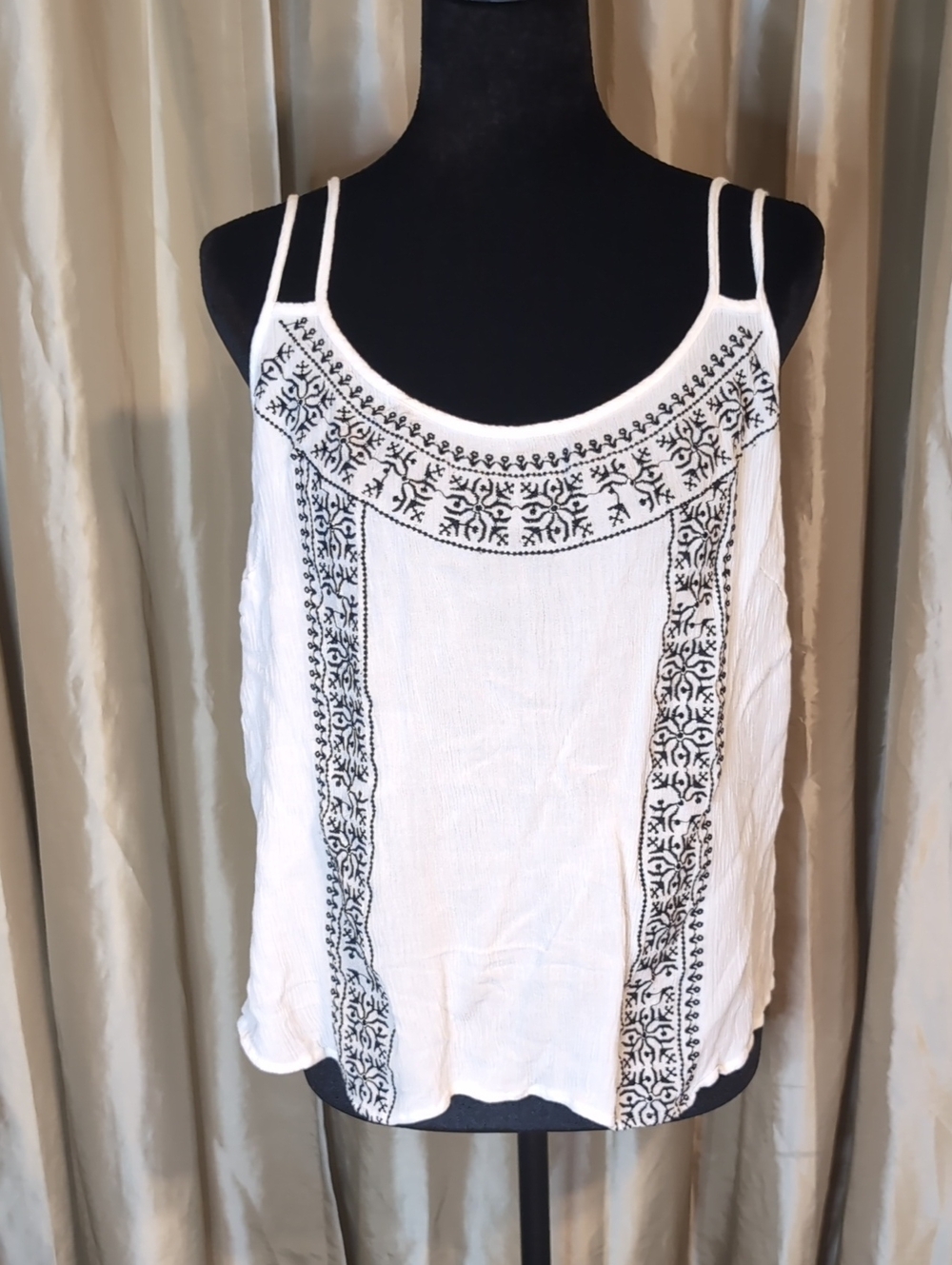 Charlotte Russe White Tank Top with Black Embroidered Trim